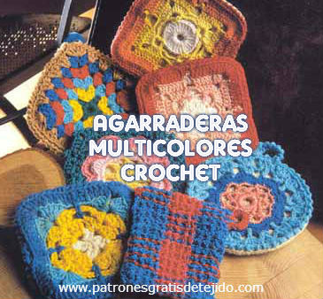 Agarraderas crochet multicolores con patrones