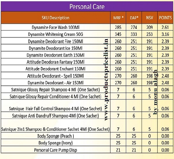 amway personal care products list
