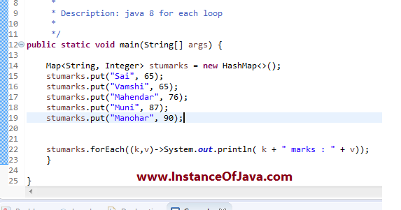Java 8 foreach example program - InstanceOfJava