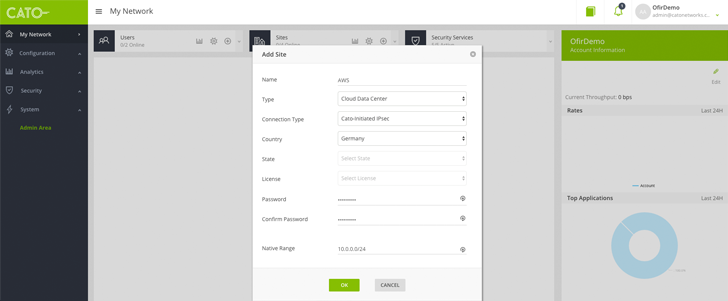 Figure 2: adding new cloud data center to Cato Figure 2: adding new cloud data center to Cato