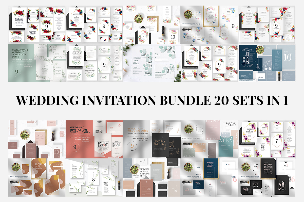 Wedding Invitation Bundle 20 Sets in 1