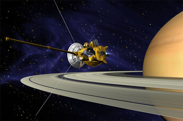 Ilustração artística da sonda Cassini em Saturno - NASA - JPL