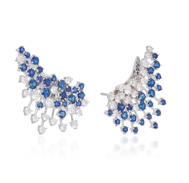 18K White Gold Diamond And Sapphire Earrings