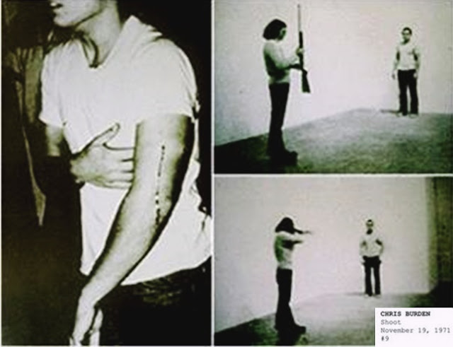 SHOOT, por Chris Burden artistas bizarros, obras de arte macabras, obras de arte bizarras, arte macabra, arte contemporânea, arte escatológica, coisas assustadoras, chris burden, shoot chris burden