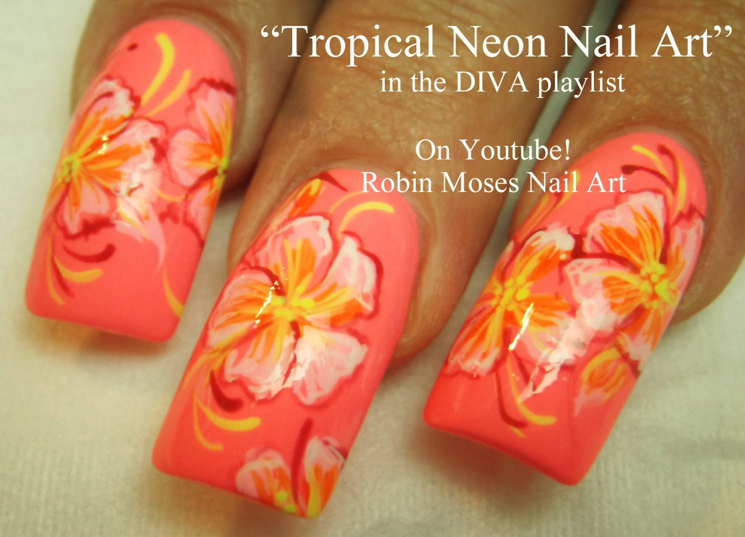 Fluorescent Pink and Floral Nail Art Tutorials - wide 7