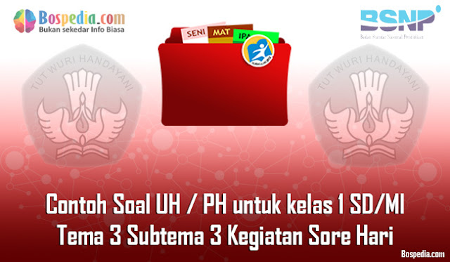 Contoh Soal UH / PH untuk kelas 1 SD/MI Tema 3 Subtema 3 Kegiatan Sore Hari