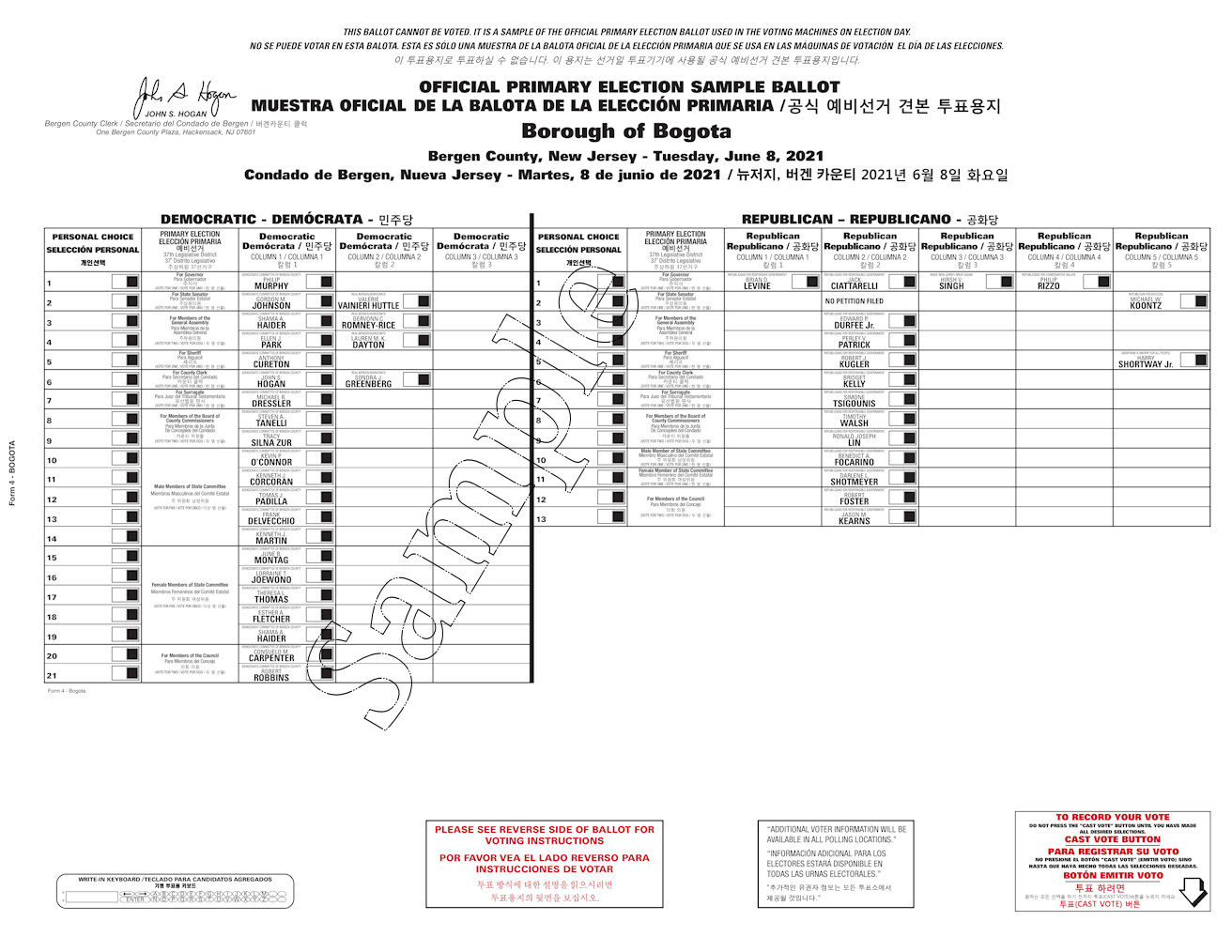 Bogota Blog NJ Primary Elections 2021