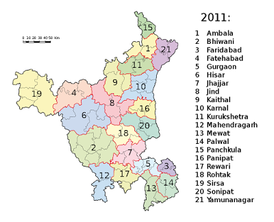 Naming of Districts of Haryana Map of Haryana