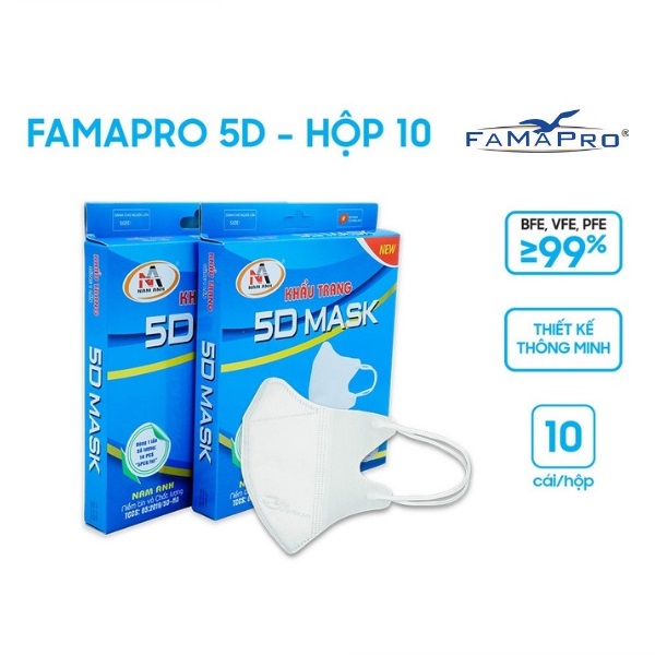 [HỘP-5D MASK-QUAI THUN] HỘP Khẩu trang y tế kháng khuẩn 3 lớp Famapro 5D Mask