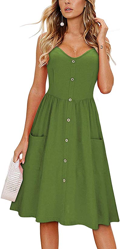 KILIG Women's Summer Sundress Spaghetti Strap Button Down Dress with ...