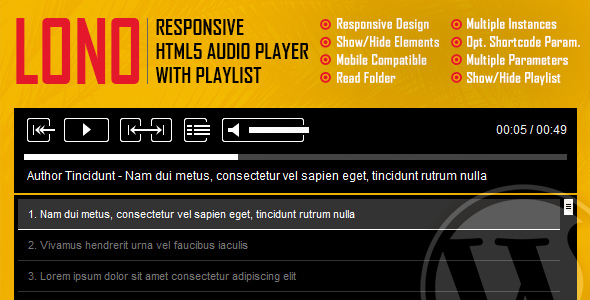 Lono - Responsive HTML5 Audio Player With Playlist
