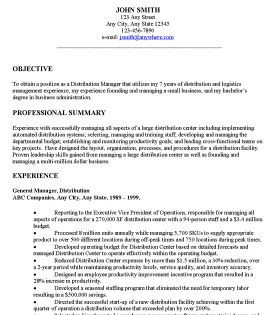 Resume Objectives For Managers - Distribution Manager Executive Resume Objective Examples Resume Objective Resume Objective Statement Examples