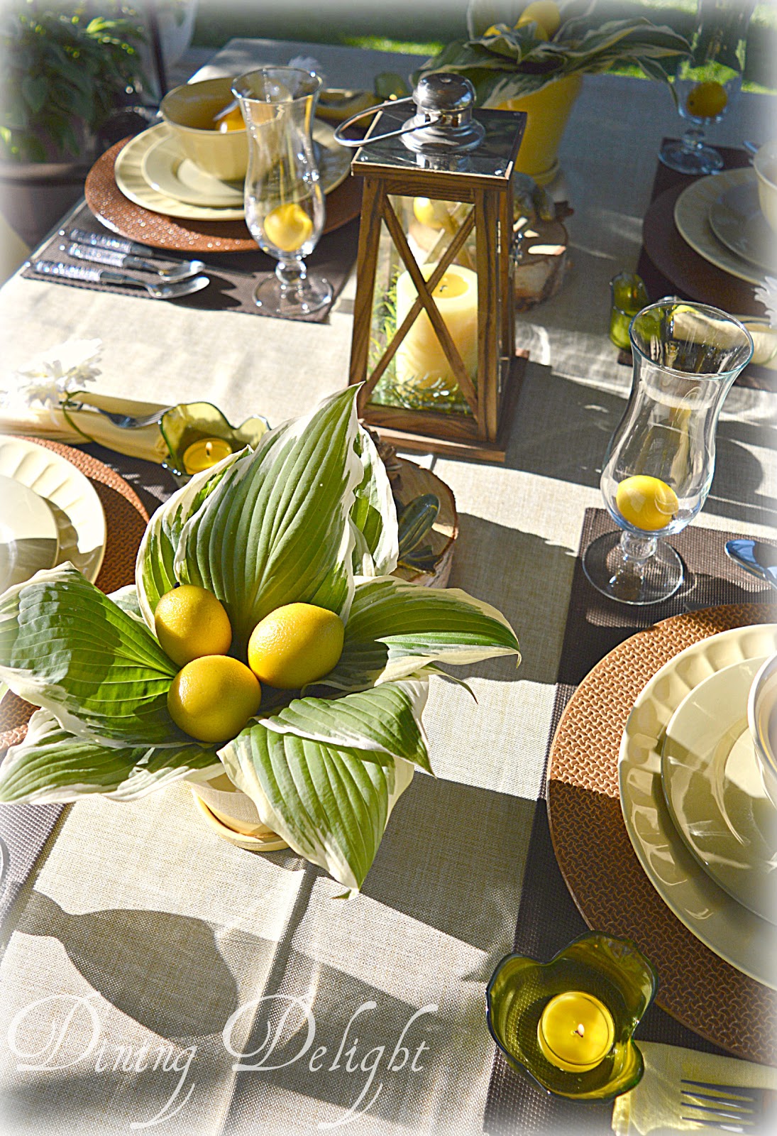 Dining Delight Lemon Yellow and Woodsy Brown Tablescape
