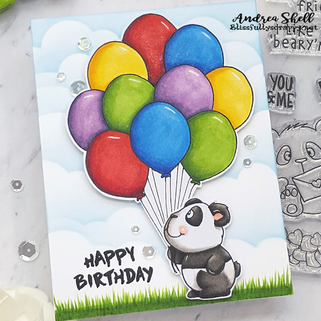 Panda with Balloons Card by Andrea Shell | Lovely Pandas stamp by Gerda Steiner Designs