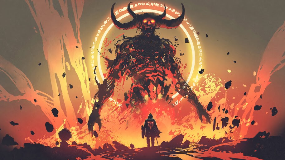 #8.1432, Fantasy, Warrior, Fighting, Hell, Demon, 4K Wallpaper