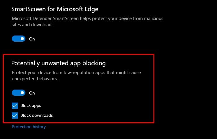 Windows 10에서 평판 기반 보호 설정 켜기 또는 끄기