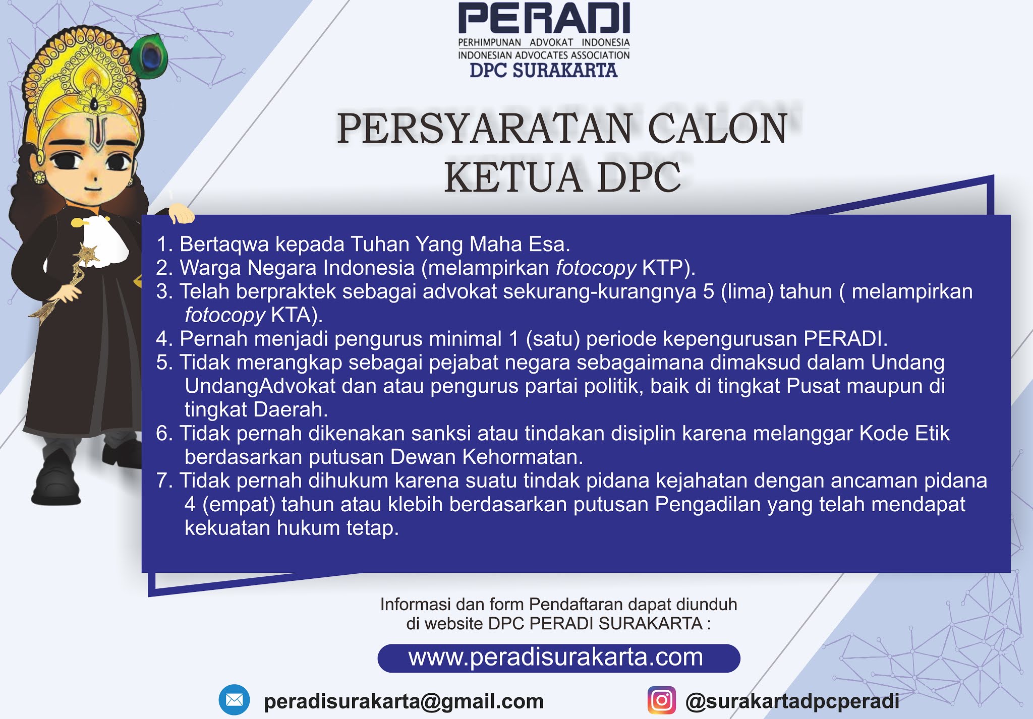 Syarat Pendaftaran Calon Ketua DPC Peradi Surakarta Periode 2020-2025