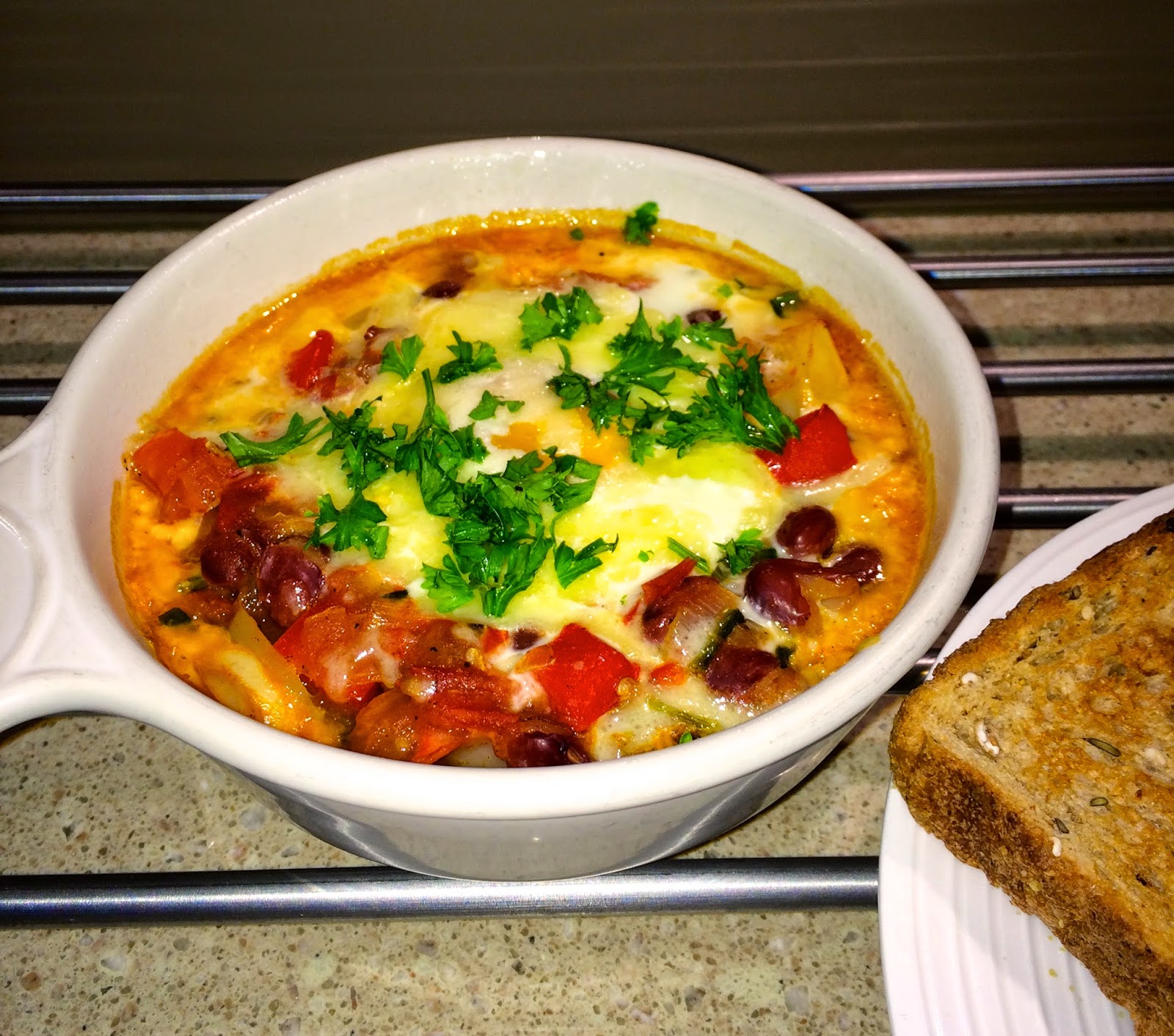 The Dietetic Degustation Spicy tomato & bean baked eggs