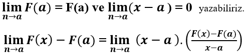 TEOREM: F(x) FONKSİYONU BİR a NOKTASINDA TÜREVLENEBİLİYORSA O NOKTADA SÜREKLİDİR. TEOREM: F(x) FONKSİYONU BİR a NOKTASINDA TÜREVLENEBİLİYORSA O NOKTADA SÜREKLİDİR.