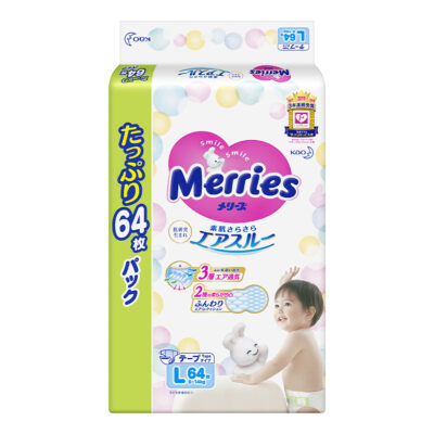 Bỉm/Tã dán Merries size L 64 miếng (cho bé 9 – 14kg)