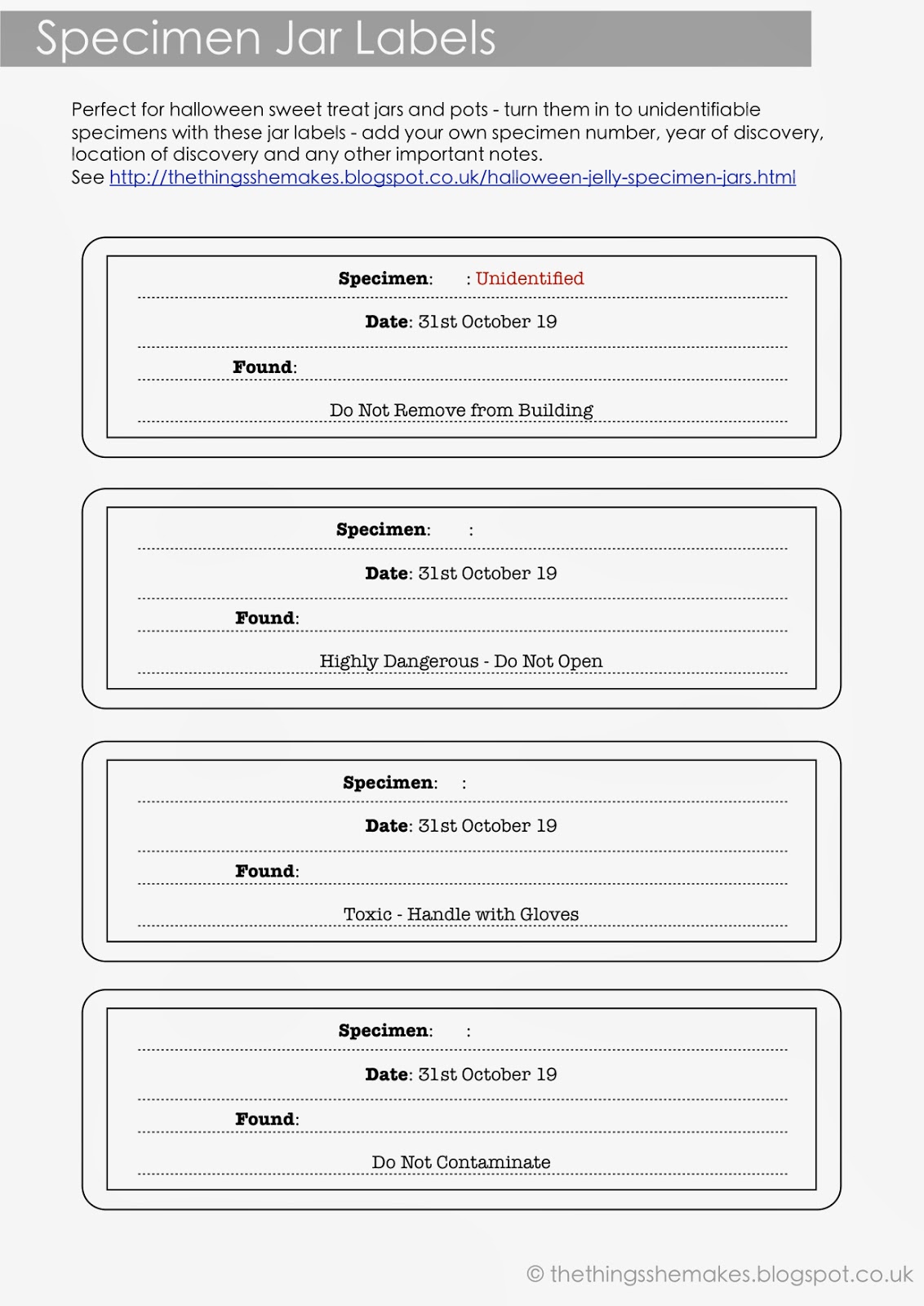 Halloween Specimen Jelly Jars The Things She Makes