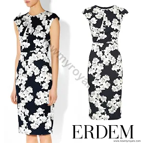 Sophie, Countess of Wessex style ERDEM Analena Dress and PRADA Suede Pumps