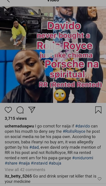 Davido is Lying, He never bought a Rolls Royce, It his father's own- Uche Maduagwu Claims