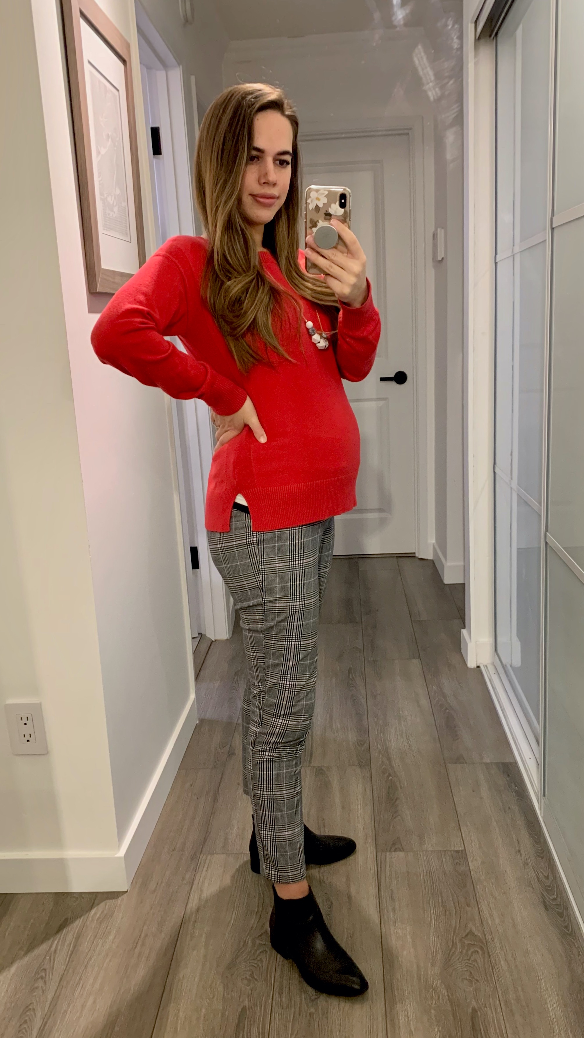 Jules in Flats - Festive Work Outfit with Red Sweater & Plaid Pants (Business Casual Workwear on a Budget)