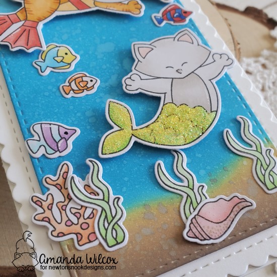 Seas the Day! Card by Amanda Wilcox | Scuba Newton Stamp Se, Purr-maid Newton Stamp Se, Gull Friends Stamp Set, Clouds Stencil and Sea Borders Die Set by Newton's Nook Designs #newtonsnook #handmade