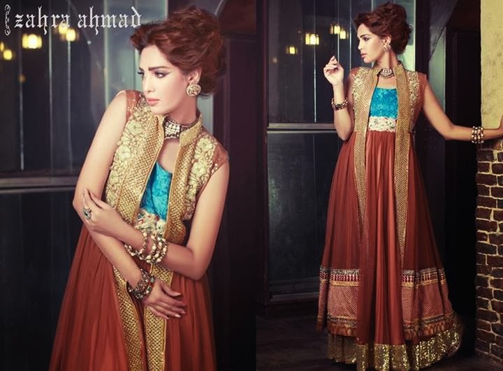 Zahra Ahmed Party wear Dresses | Designer Long Frocks Designs 2014-2015 ...