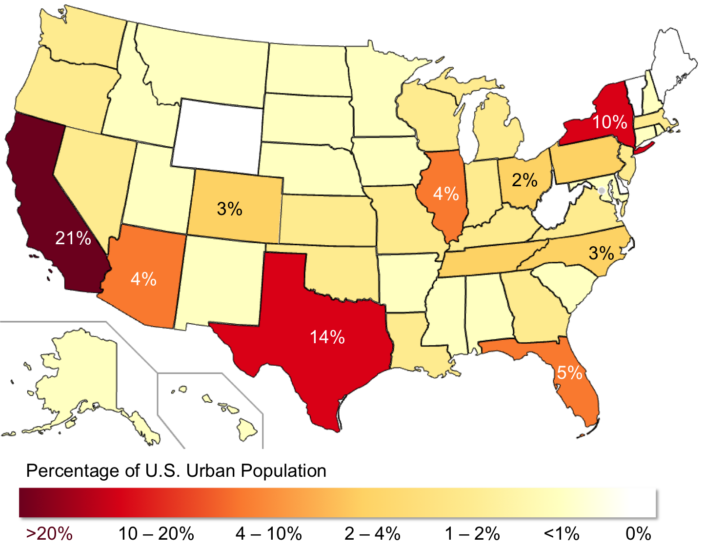 below is a map i made of the us color coded to show the fraction of the total urban population each state possesses below is a map i made of the us color coded to show the fraction of the total urban population each state possesses