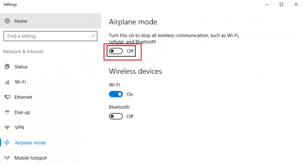 Configuración del modo avión