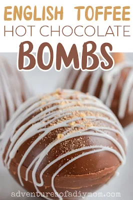 close up of a hot chocolate bomb with text overlay