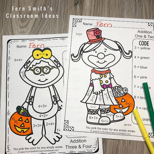 Halloween Color By Number Cute Students in Halloween Costumes for Some October Halloween Fun For Your Addition and Subtraction Math Lessons - For Kindergarten, First Grade and Second Grade - TeacherspayTeachers - #FernSmithsClassroomIdeas
