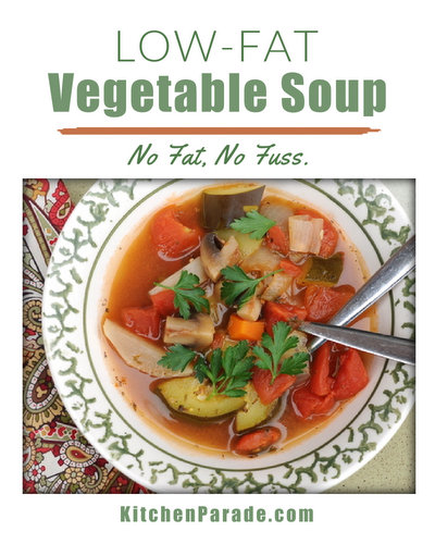 Low Fat Vegetable Soup ♥ KitchenParade.com, all-vegetable soup, packed with flavor, no added fat, lots like to the famous Weight Watchers Zero-Point Soup. Low Carb. Whole30. Gluten Free. Vegan. Weight Watchers Friendly.