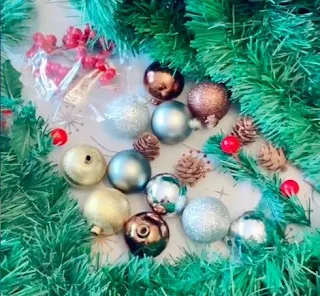 Holiday garland and Christmas decorations.