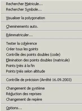 Utilisation éditeur de GéoBases au menu Cov. Calculs vous présenter la barre de menu Géobase définit un élément particulier (station, référence, mesure, point, commentaire, code des points topographiques) éditeur de GéoBases, menu, Cov. Calculs, barre de menu, Géobase, élémstation, référence, mesure, point, commentaire, code des points, topographiques, calculs topométriques