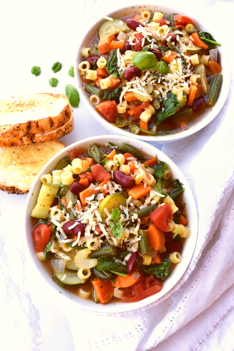 Minestrone soup with parmesan cheese