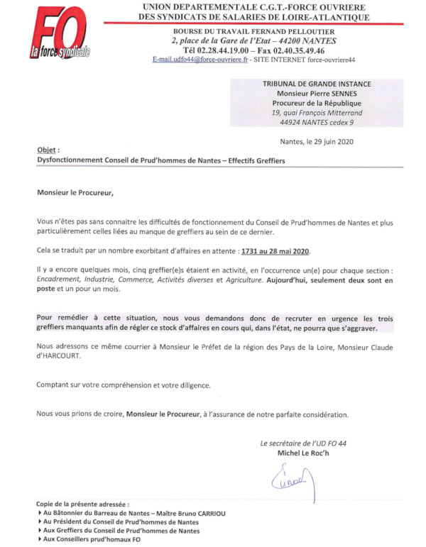 FO  Loire Atlantique Dysfonctionnements au Conseil de Prud'hommes de