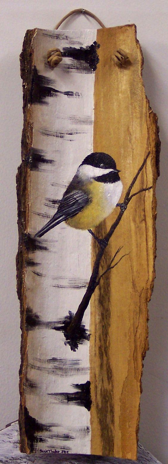 ARTESANÍA EN PAPEL ESTUCADO Y MADERA RECICLADA: AVES PINTADAS EN MADERA.