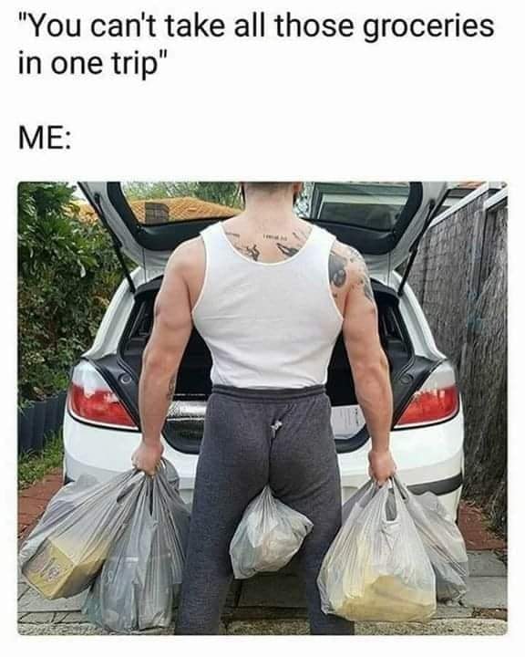 "You can't take all those groceries in one trip"  ME: