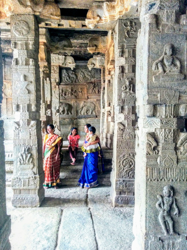 Maze of beautiful sculptures on the pillars of Lepakshi temple, Andhra Pradesh