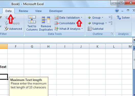 mensajes de error en la validación de datos de Excel en herramientas de datos