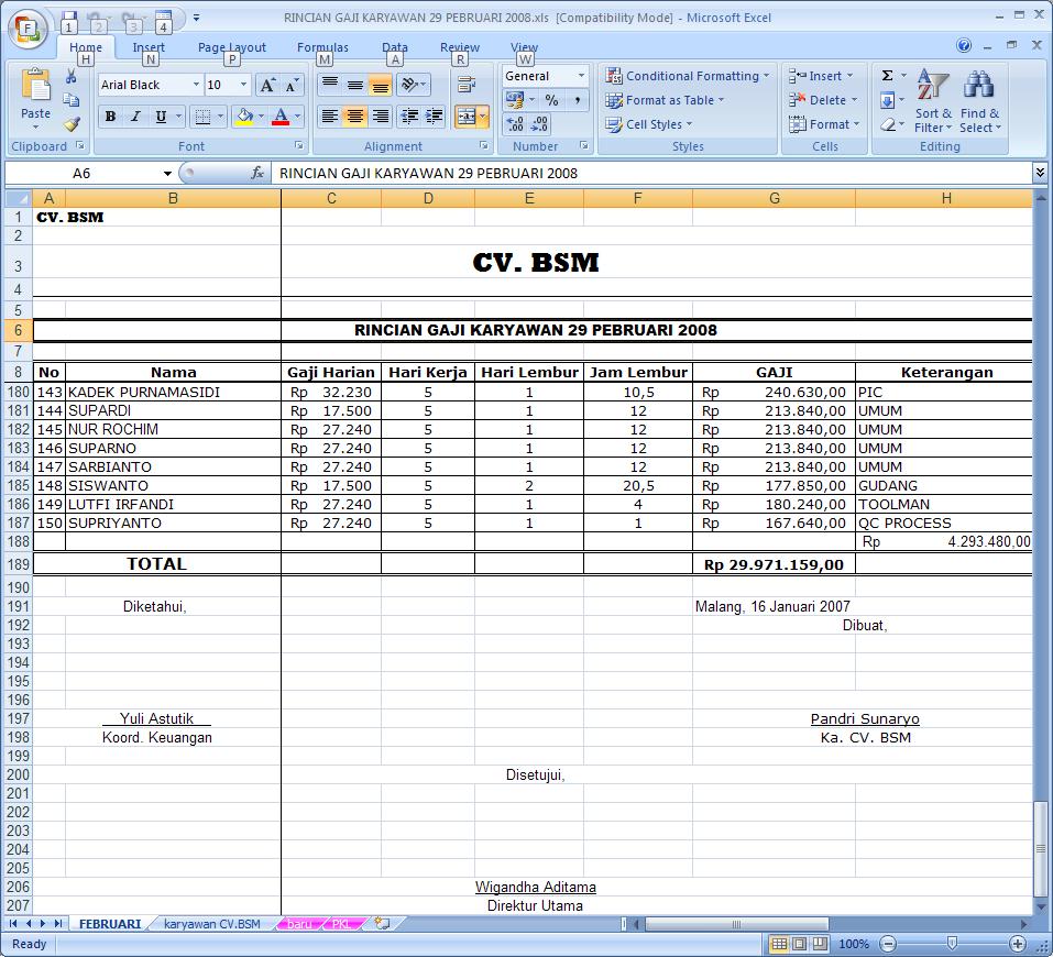 Contoh Laporan Gaji Karyawan Perusahaan Mosaicone