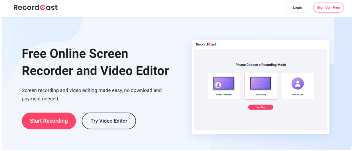 Free Screen Recorder Tool for Everyone RecordCast Record your screen