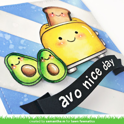 Avo Nice Day Card by Samantha Mann for Lawn Fawnatics Challenge Blog, Avocado, Let's Toast, Card, Card Making, handmade cards, Distress Oxide Inks, Ink Blending, Die Cutting, Heat Embossing, #lawnfawn #lawnfawnatcis #avocado #Diecutting #fussycutting #avoniceday