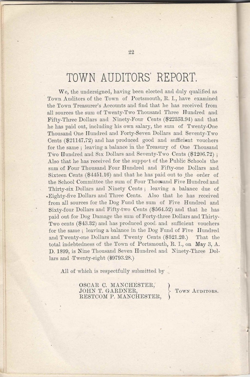 Heirlooms Reunited Portsmouth, Rhode Island Annual Report of 1899