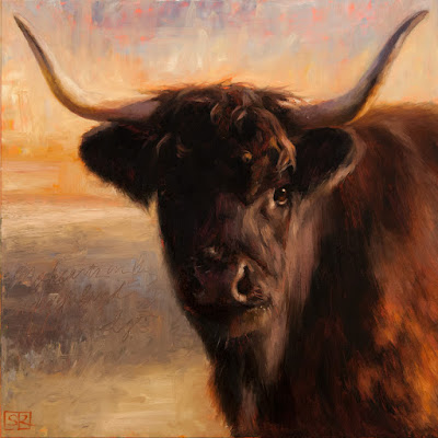 Portrait of a Black Highland Cow entitiled No Bull, by artist  © Shannon Reynolds 2016, oil on panel