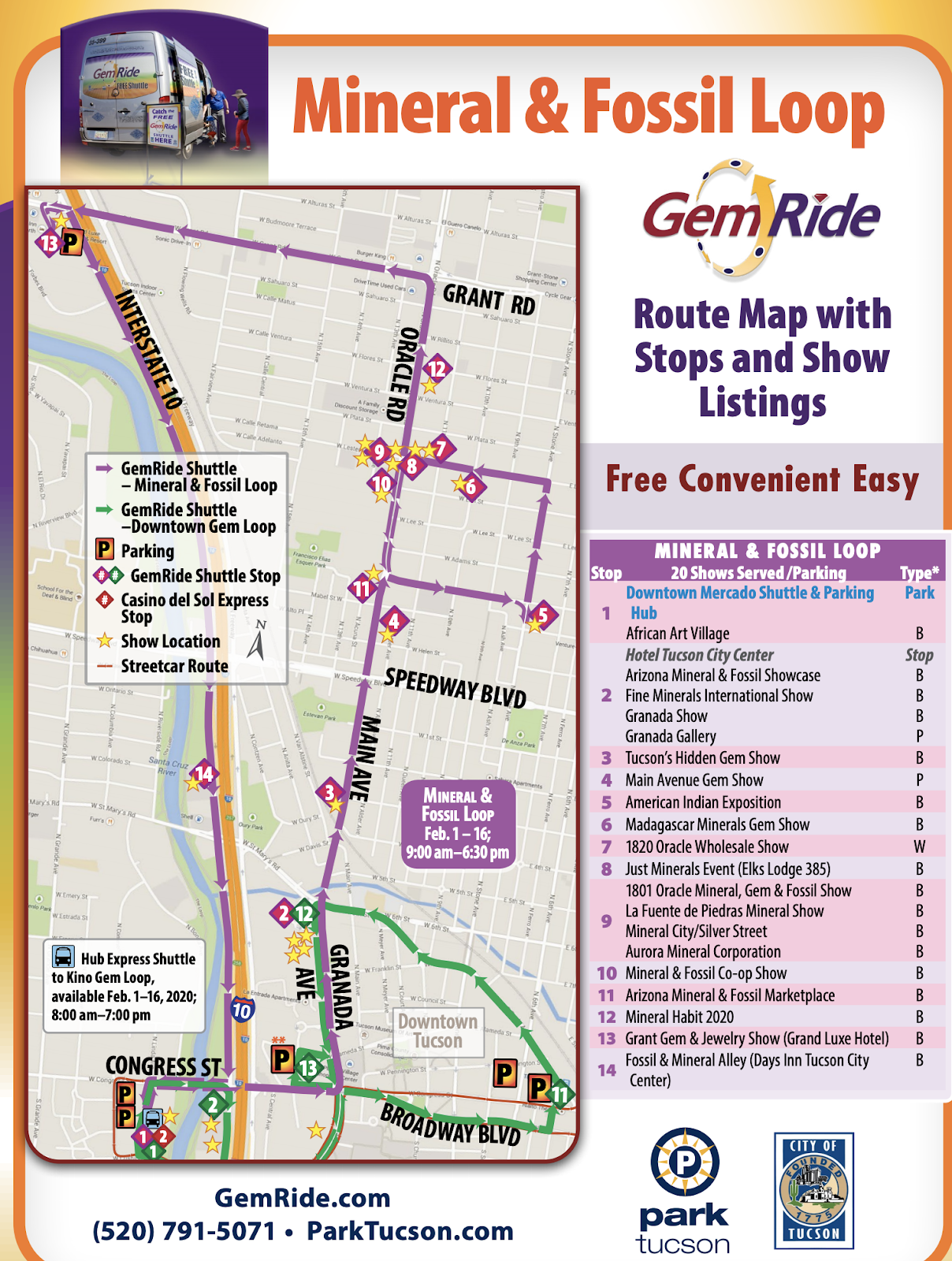 Tucson Gem Show Downtown Map Parking and Shuttles Revised for 2020