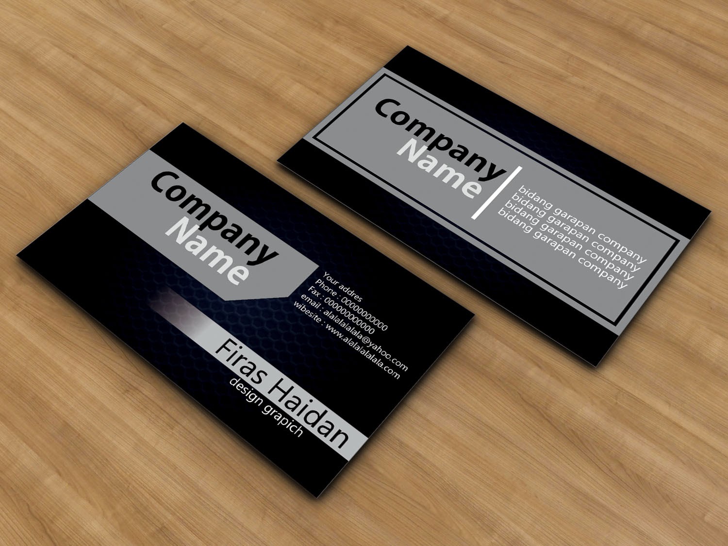 Kartu Nama CDR Black Grey Elegant Business Card Template CorelDRAW Free